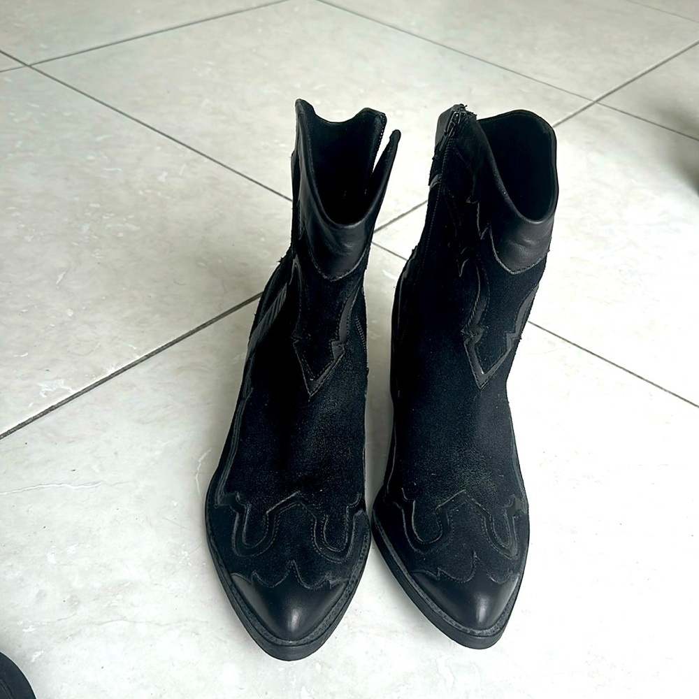 Reba black leather suede cowboy boots